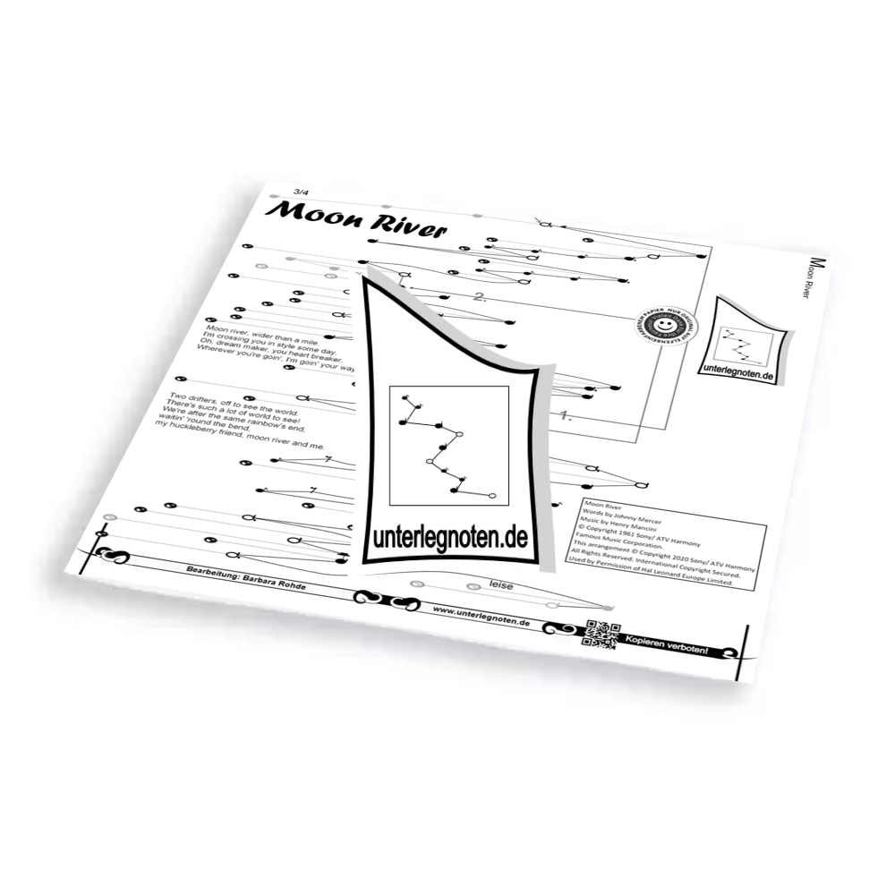 Moon River Unterlegnote für Tischharfe, Veeh-Harfe, Harmonieharfe und Zauberharfe