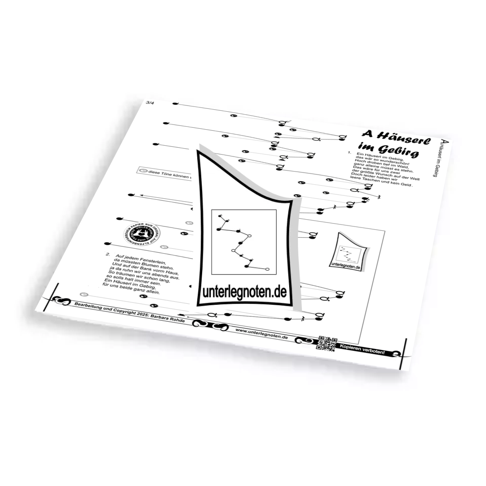 A Häuserl im Gebirg Unterlegnote für Tischharfe, Veeh-Harfe, Harmonieharfe und Zauberharfe