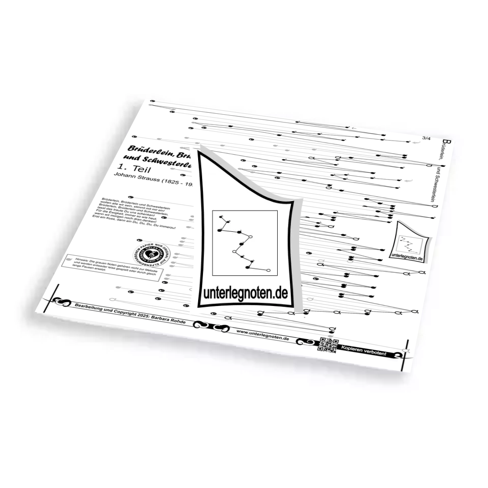 Brüderlein, Brüderlein und Schwesterlein, Strauß, 1. Teil Unterlegnote für Tischharfe, Veeh-Harfe, Harmonieharfe und Zauberharfe