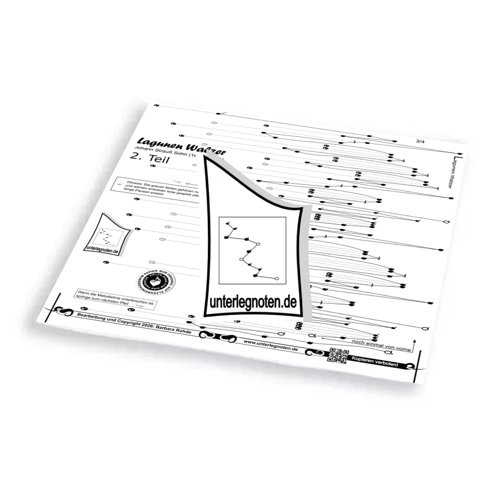 Lagunen-Walzer, Strauß, 2.Teil Unterlegnote für Tischharfe, Veeh-Harfe, Harmonieharfe und Zauberharfe
