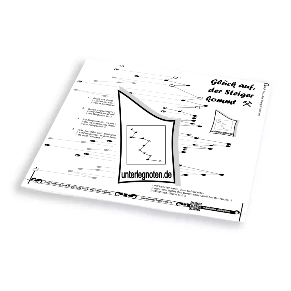 Glückauf, der Steiger kommt, anspruchsvoll Unterlegnote für Tischharfe, Veeh-Harfe, Harmonieharfe und Zauberharfe