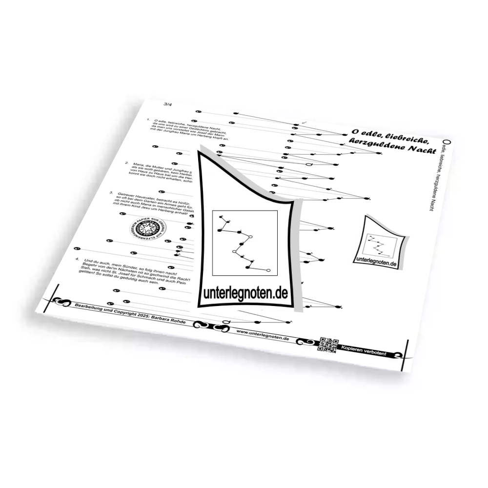 O edle, liebreiche, herzguldene Nacht Unterlegnote für Tischharfe, Veeh-Harfe, Harmonieharfe und Zauberharfe