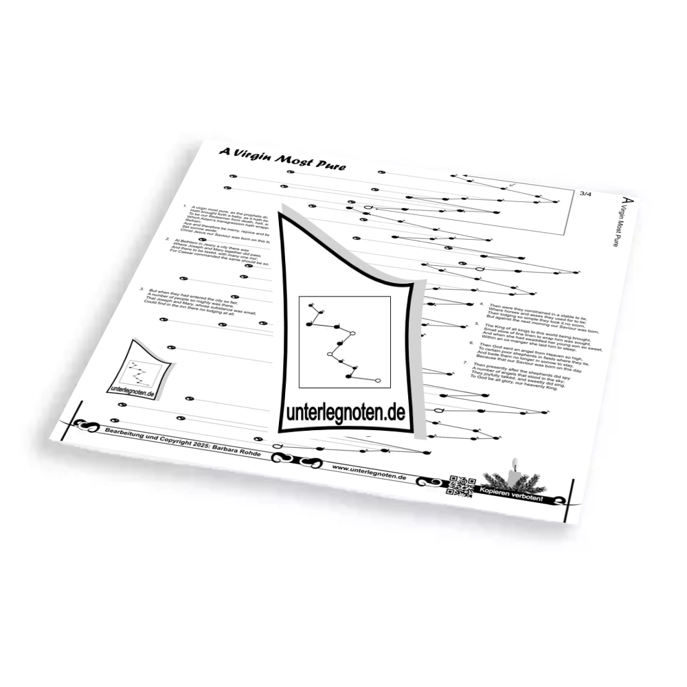 A Virgin most pure, England Unterlegnote für Tischharfe, Veeh-Harfe, Harmonieharfe und Zauberharfe