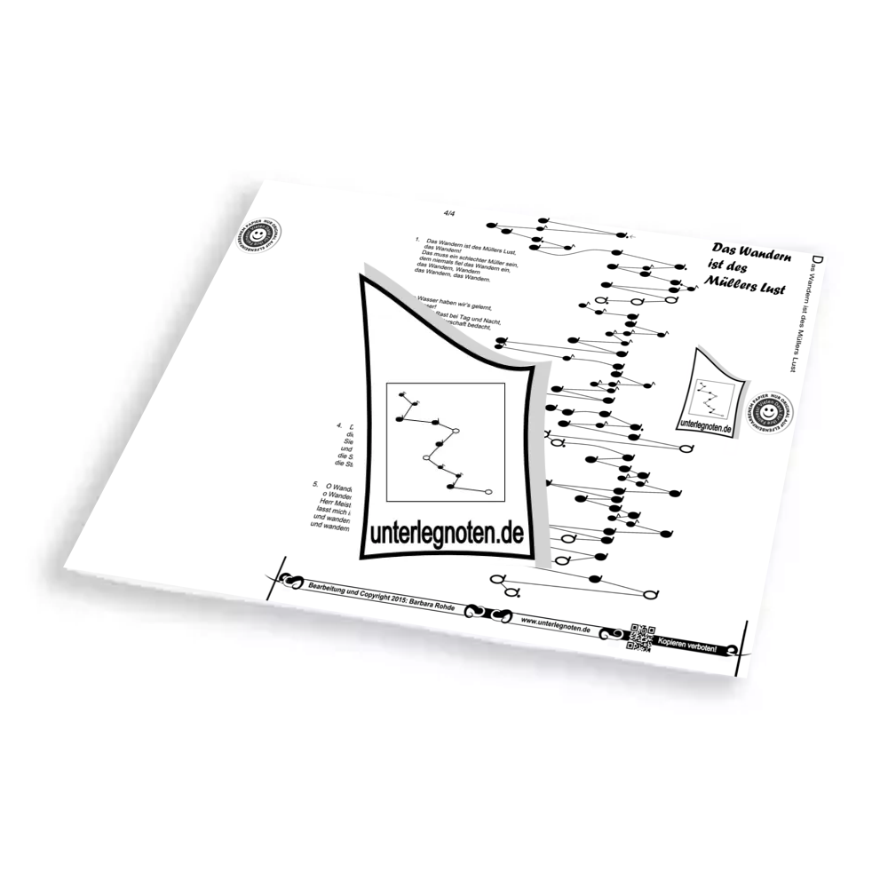 Das Wandern ist des Müllers Lust OHNE BEGLEITTÖNE Unterlegnote für Tischharfe, Veeh-Harfe, Harmonieharfe und Zauberharfe