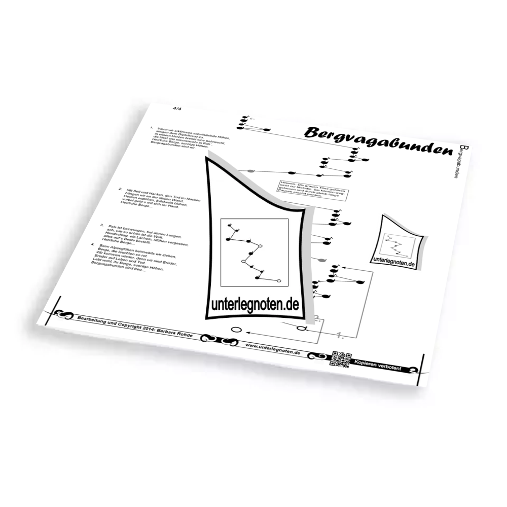 Bergvagabunden - OHNE BEGLEITTÖNE Unterlegnote für Tischharfe, Veeh-Harfe, Harmonieharfe und Zauberharfe
