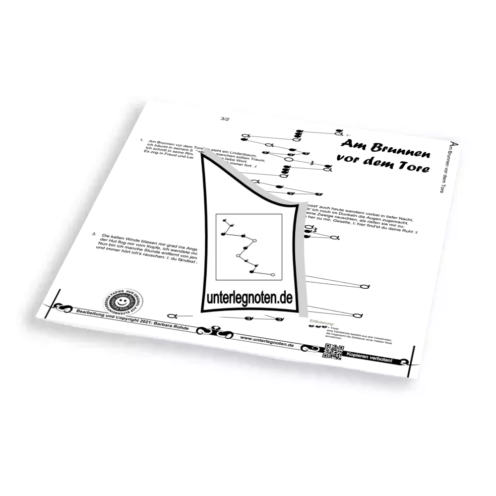 Am Brunnen vor dem Tore - OHNE BEGLEITTÖNE Unterlegnote für Tischharfe, Veeh-Harfe, Harmonieharfe und Zauberharfe