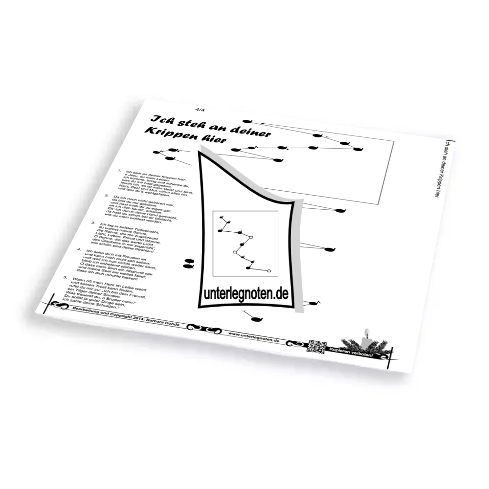 Ich steh an deiner Krippen hier (ev., ökum.) - OHNE BEGLEITTÖNE Unterlegnote für Tischharfe, Veeh-Harfe, Harmonieharfe und Zauberharfe