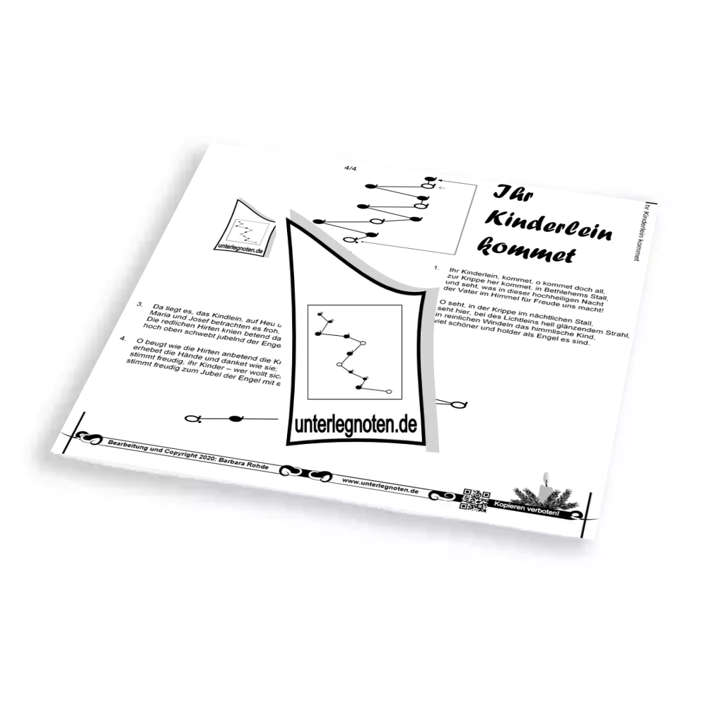 Ihr Kinderlein, kommet - OHNE BEGLEITTÖNE Unterlegnote für Tischharfe, Veeh-Harfe, Harmonieharfe und Zauberharfe