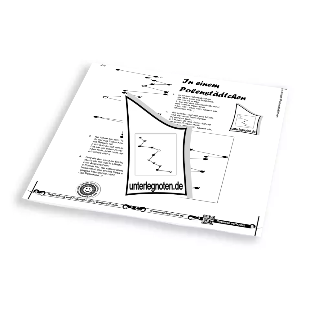 In einem Polenstädtchen - OHNE BEGLEITTÖNE Unterlegnote für Tischharfe, Veeh-Harfe, Harmonieharfe und Zauberharfe
