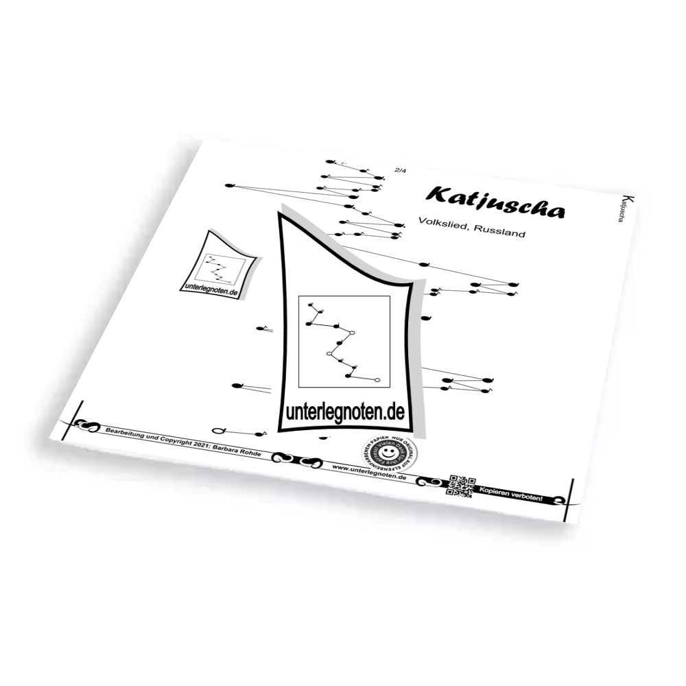 Katjuscha - OHNE BEGLEITTÖNE Unterlegnote für Tischharfe, Veeh-Harfe, Harmonieharfe und Zauberharfe
