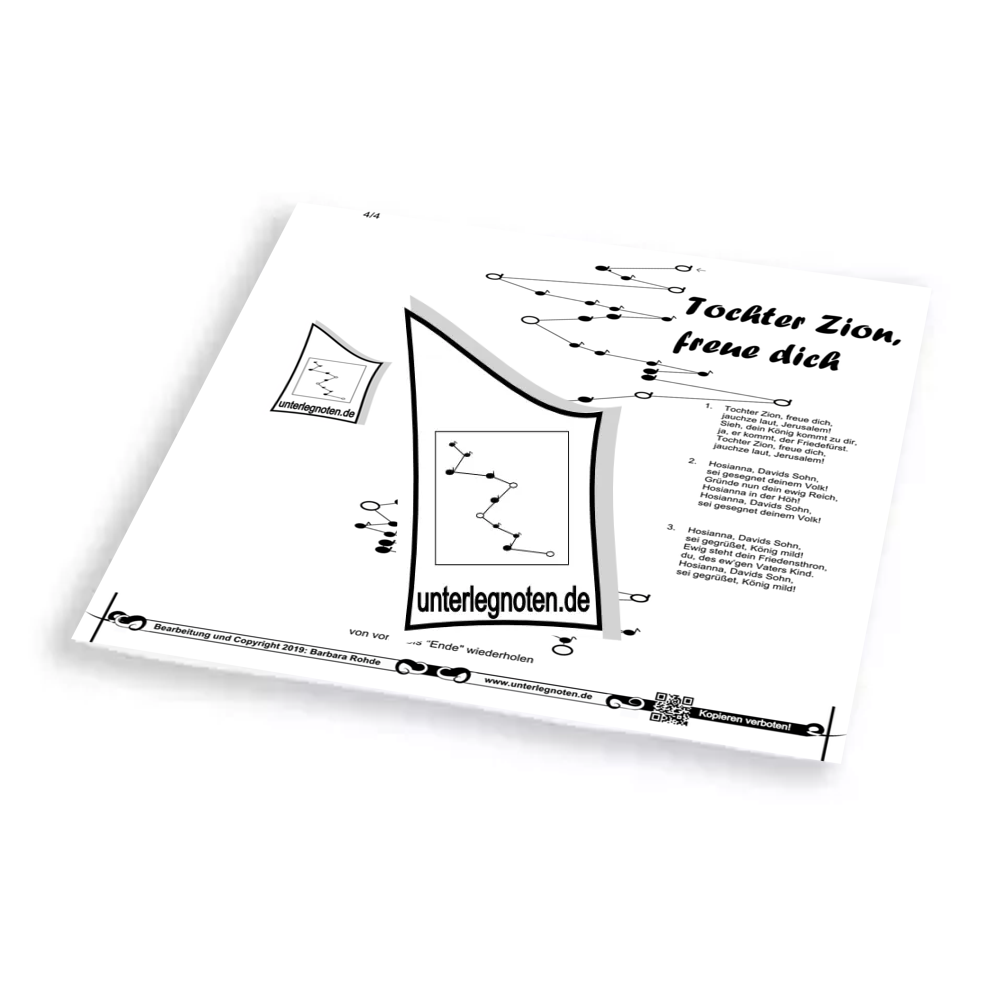 Tochter Zion, freue dich - OHNE BEGLEITTÖNE Unterlegnote für Tischharfe, Veeh-Harfe, Harmonieharfe und Zauberharfe