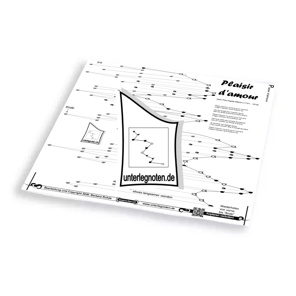 Plaisir d'amour, Martini, anspruchsvoll Unterlegnote für Tischharfe, Veeh-Harfe, Harmonieharfe und Zauberharfe