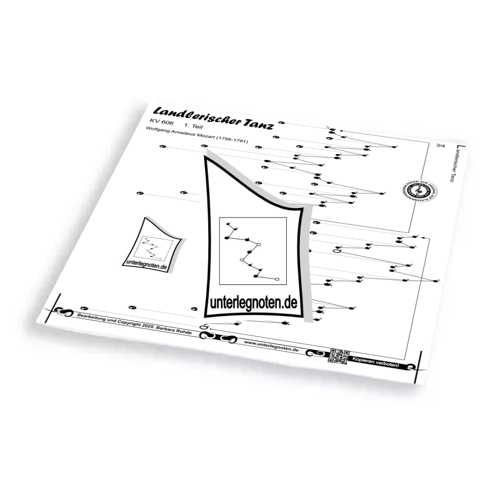 Landlerischer Tanz, Mozart, 1. Teil Unterlegnote für Tischharfe, Veeh-Harfe, Harmonieharfe und Zauberharfe