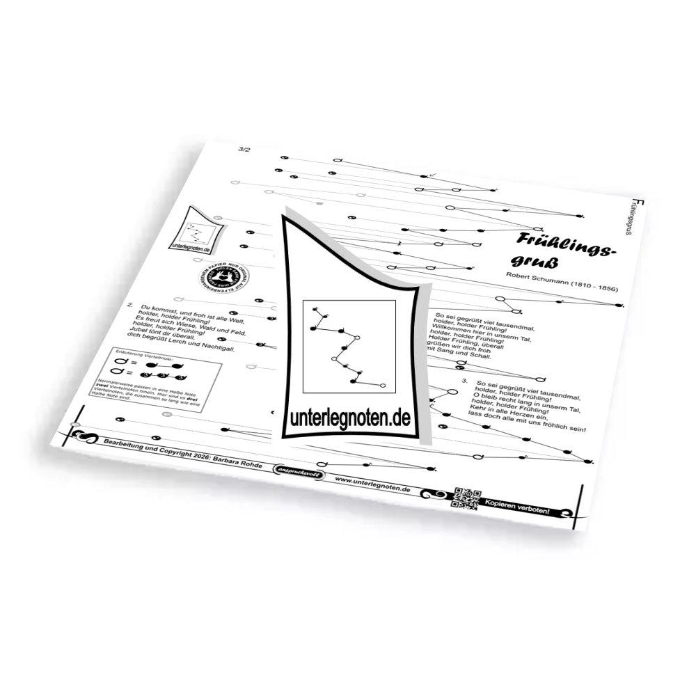 Frühlingsgruß, Schumann, anspruchsvoll Unterlegnote für Tischharfe, Veeh-Harfe, Harmonieharfe und Zauberharfe